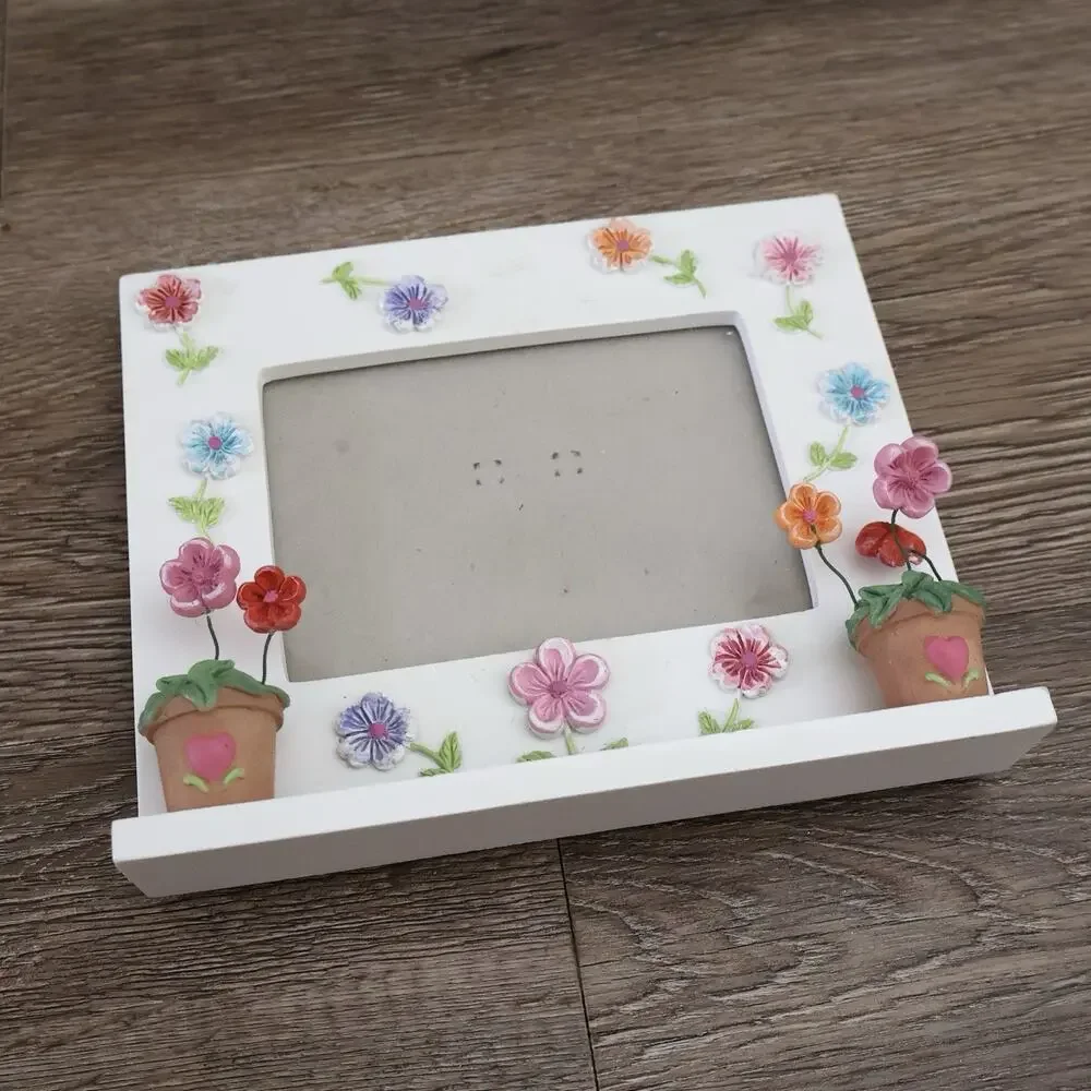 Vintage White 3D Flower Embellishments Picture Photo Frame Y2K Art Decor Girls